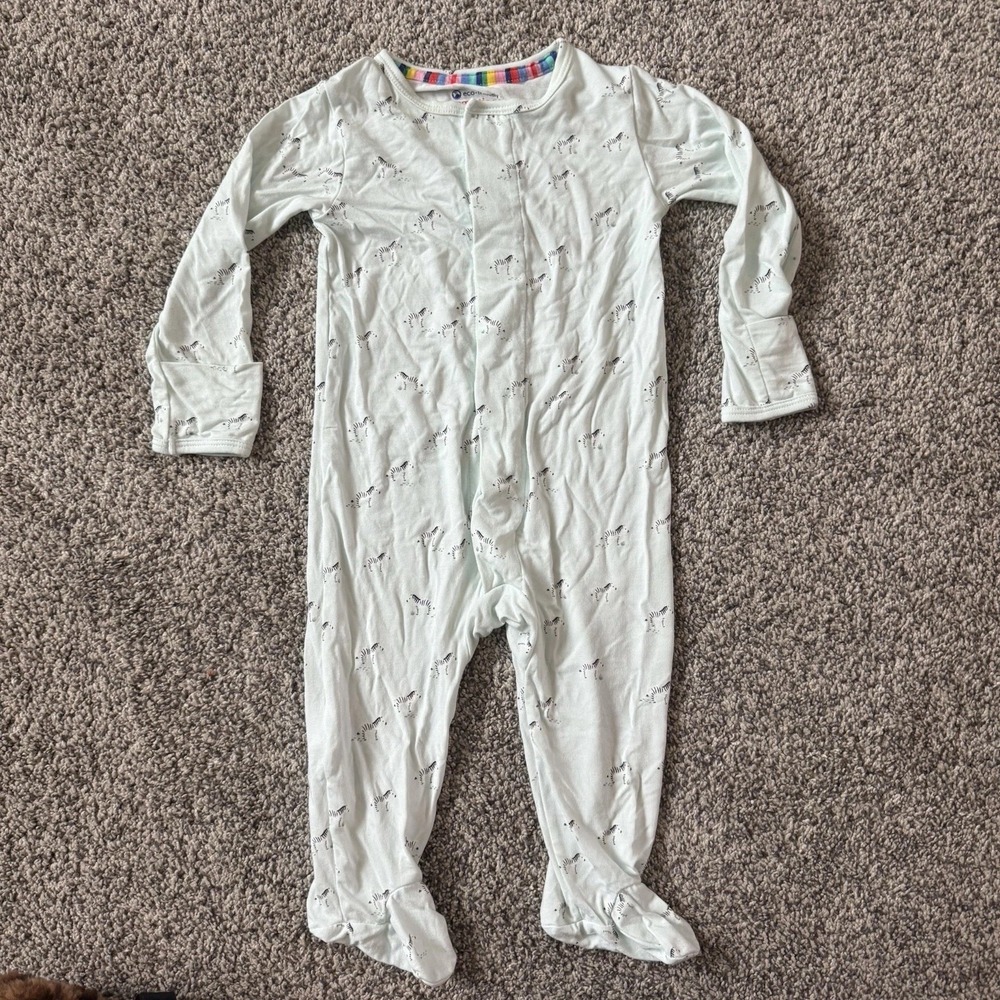 Magnetic Me 94% Modal Mint Green Zebra Baby Footie Sleeper - Size 3-6 Months